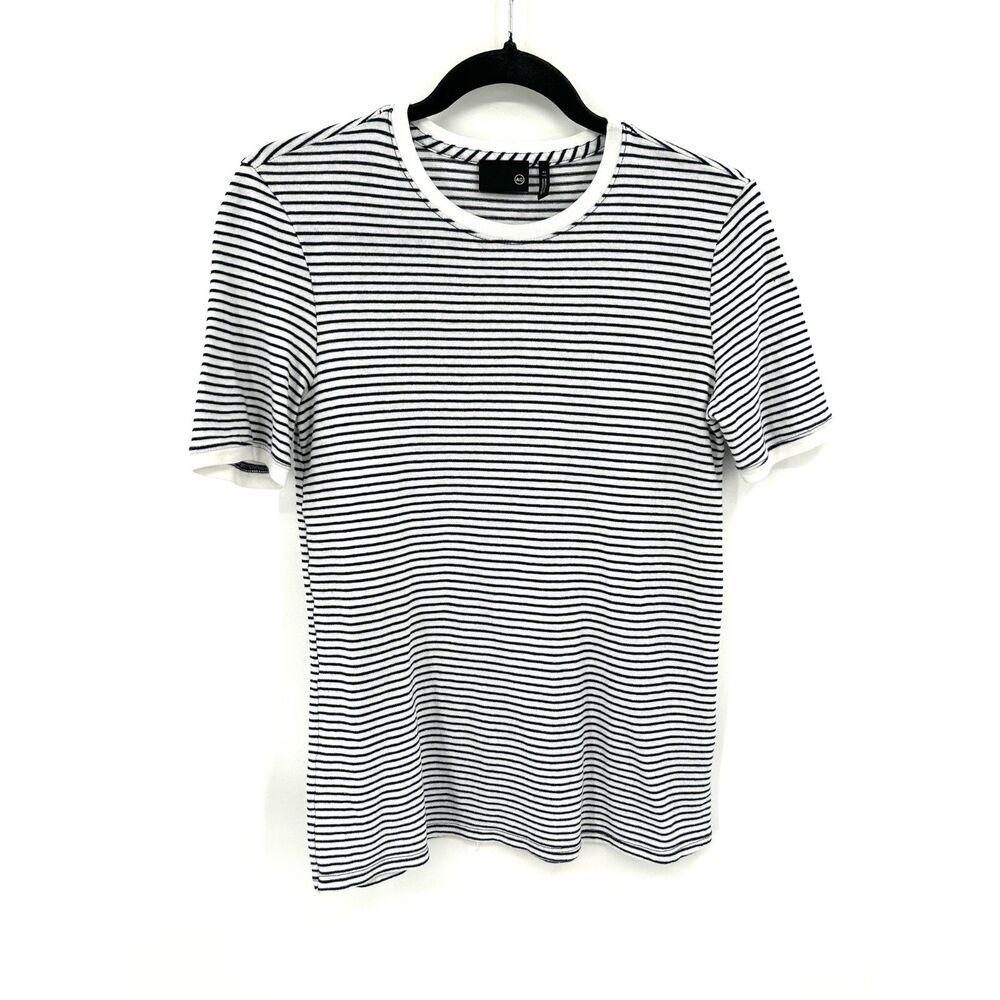 AG ADRIANO GOLDSCHMIED Men's Striped Crew Neck Short Sleeve Tee White Navy XS